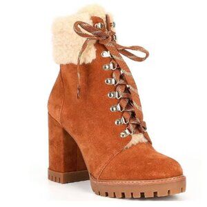 Gianni Bini Sight See Suede Shearling Lug Sole Hiker Platform Booties